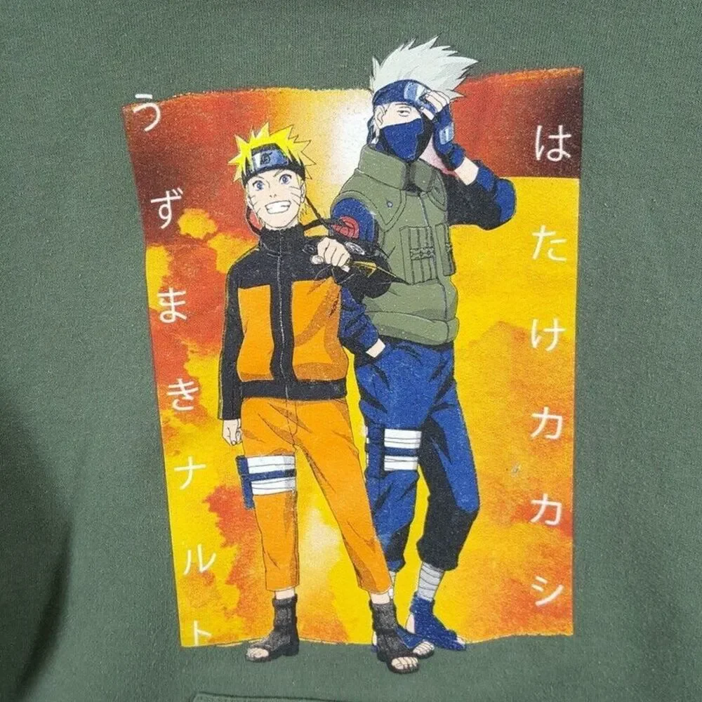 NARUTO SHIPPUDEN Hoodie Boys Small Green Pullover Graphic Anime Sweatshirt